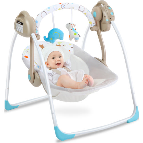 Yadala Baby Swing, Foldable Baby Swing for Infants with Adaptable Speeds, Music, 0-9 Months, Khaki
