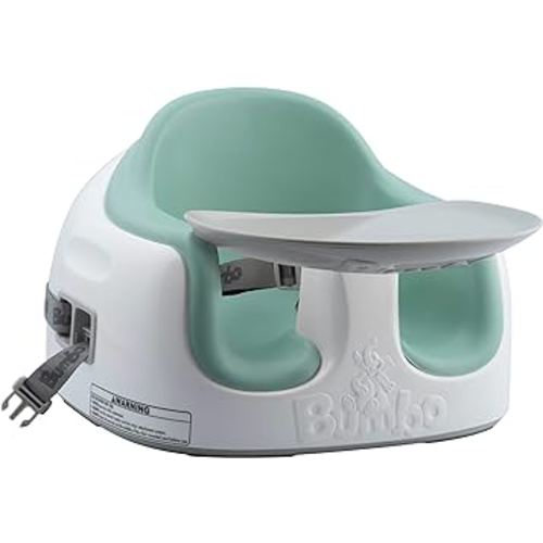 Bumbo Baby Toddler Adjustable 3 in 1 Convertible Non Slip Floor Seat High Chair and Booster Seat with Removable Tray and Buckle Strap, Hemlock Green