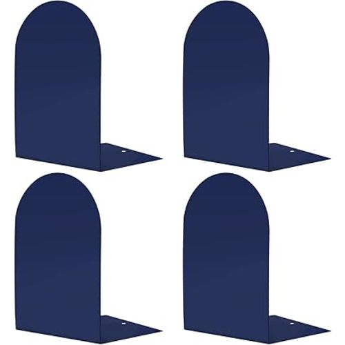 Lulonpon 4 Pieces Book Ends, Bookends, Book Ends for Shelves, Book Ends for Heavy Books, Blue Bookends, Metal Bookends for School, Library,Desktop Organizer and Book Shelves