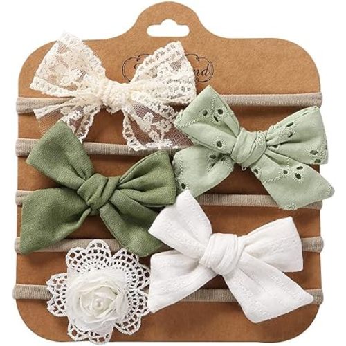 Baby Headbands for Girls, 5 Pack Spring Summer Soft Elastic Lace Flower Hair Bows Hairbands Hair Accessories for Baby Newborn Infant Toddlers Kids Girls