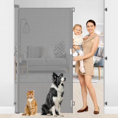 72 Inch Tall Retractable Baby Gate Retractable Pet Gate Indoor Pet Barrier for Dogs 55 Inch Wide 6 Foot Extra Tall Baby Gates for Doorways 6 Ft Puppy Gates for The House/Front Porch/Outdoor