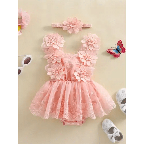 girls' lace romper dress set 0 24 months newborn baby girl - Temu