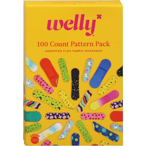 Welly Bravery Badge Value Pack | Adhesive Flexible Fabric Bandages | Assorted Shapes and Patterns for Minor Cuts, Scrapes, and Wounds - 100 Count