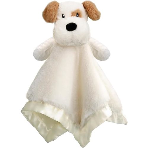 Dog Security Blanket Soft Lovey Baby Stuffed Animal with Satin Backing for Toddler Infant Newborn Boys and Girls, Lovely Unisex Puppy Snuggle Toy, Brown 13.5 Inch