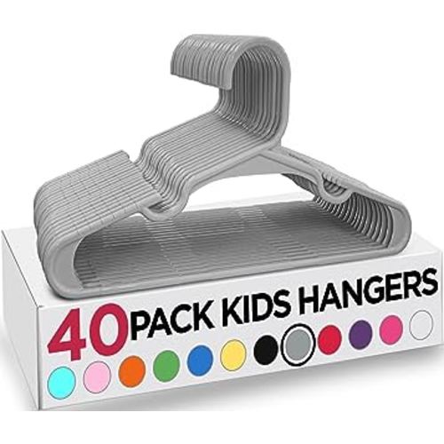 Utopia Home 40 Pack Kids Hangers - 11.5 Inch Plastic Baby Hangers for Closet - Childrens Hangers for Clothes & Infant Hangers for Closet - Ideal for Everyday Standard Use (Gray)