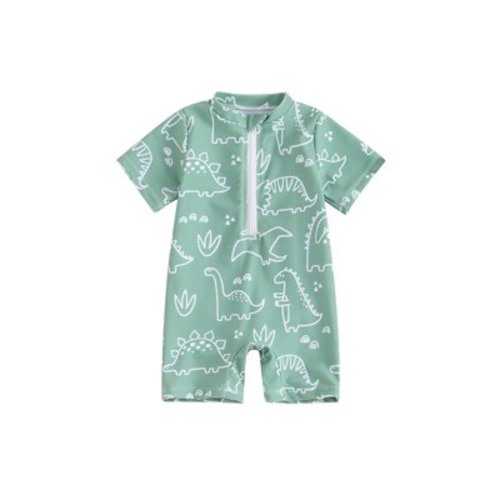 Niusricy Toddler Boy's One-piece Swimsuit 0 3M 6M 1T 2T 3T Kids Baby Rash Guard Swimwear Dinosaur Print Half Zip Up Jumpsuit Round Neck Rompers Short Cute Bathing Suit Beachwear for Vacation