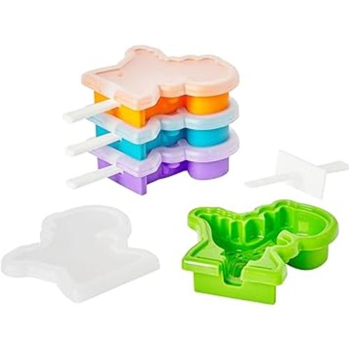 Tovolo Stackable Dino Popsicle Molds - Reusable Mess-Free Silicone Ice Pops with Sticks for Homemade Freezer Snacks/Dishwasher-Safe & BPA-Free, Clear/Orange, Set 4