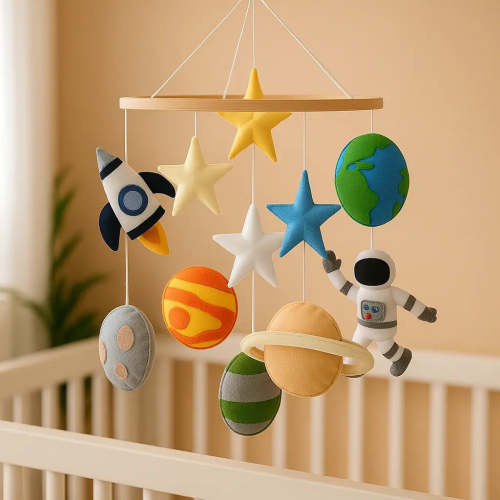 Cozybaby Space Nursery Mobile | Solar System Baby Crib Mobile with Felt Astronaut & Spaceship | Perfect Baby Shower Gift