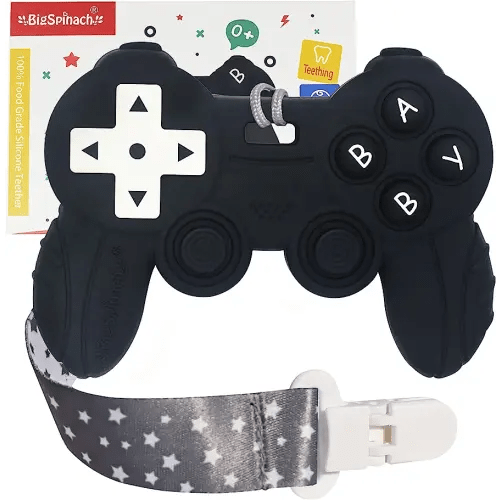 Cool Remote Game Control Teething Toy for Babies 0-6 6-12 Months,Game Controller Teether for Gamer Parents,Baby's First Valentines Day Gifts,Silicone Remote Chew Toys(Black