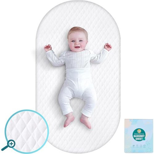 Breathable Bassinet Mattress Protector, 32''x20''- Fit for Most Mainstream Bassinet Mattress - Rectangle, Hourglass, Ultra Soft Bassinet Mattress Cover, Elastic & Easy Care, 2 Pack, White - Universal 32''x20''