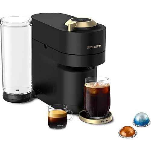 Nespresso Limited-Edition Vertuo Pop+ Coffee and Espresso Maker by Breville, Matte Black Gold