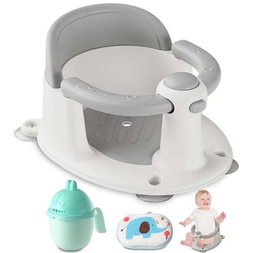 Baby Bath Seat, Baby Bath Must-Have for 6 Months and up, Baby Bath tub Seat with Suction Cups, Non-Slip, Detachable, Non-Slip Cute Grey - Bath Seat - Gray