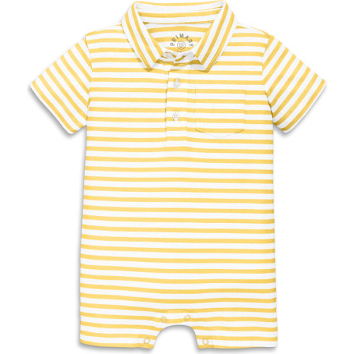 Baby Polo Shortie In Mini Stripe, Sunlight White Stripe - Primary | Maisonette