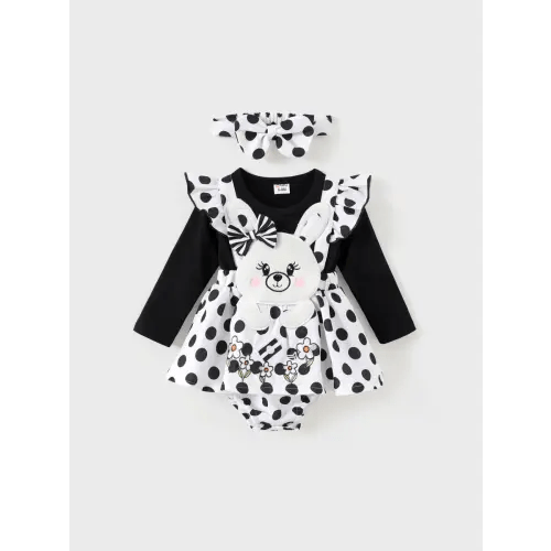Baby Girl Rabbit Pattern Ruffle Long Sleeve Romper