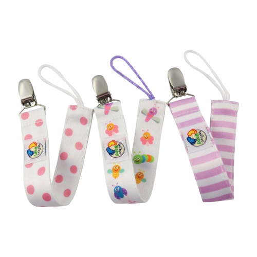 Little Busy Baby 3-Pack Baby Accessory Bugs Pacifier Clips for Girls Cute Soothie & Binky Holders