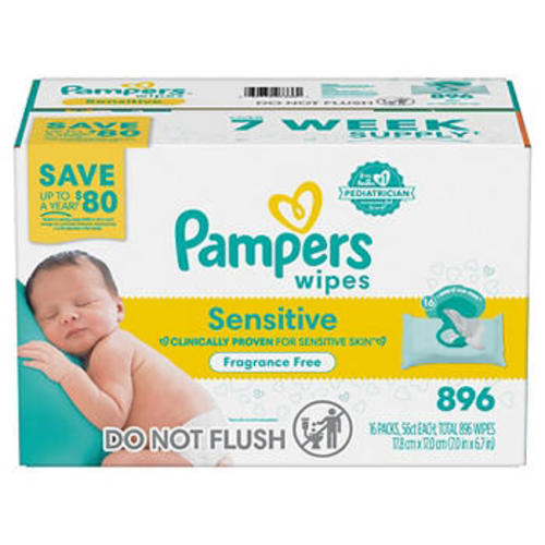 Pampers Baby Wipes Sensitive Fragrance Free with Pop-Top, 16 pk./896 ct.