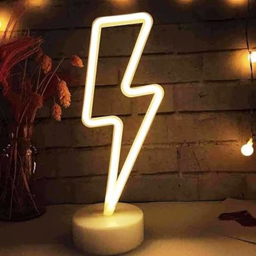 ENUOLI LED Lightning Shaped Neon Signs Lights Battery Operated/USB Powered Warm White Art LED Decorative Night Lights Table Decor for Living Room Office Christmas Birthday Wedding Party Decoration