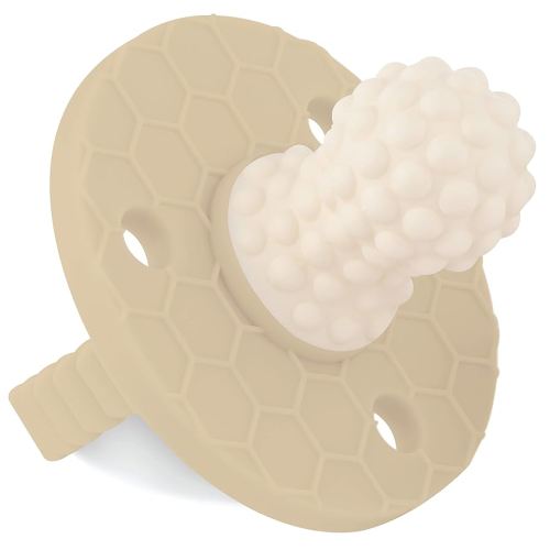 Soothipop Silicone Pacifier Teething Toys for Babies 0-6 Months 12, 18 Months - Pacifier Shaped Baby Teether, Soft Teething Pacifiers for Babies Baby Teething Relief Round (Beige)