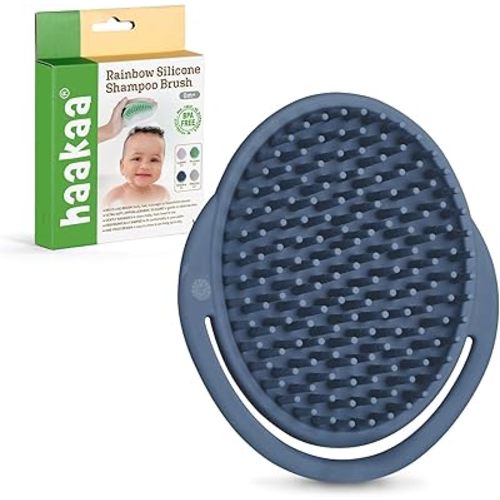 Haakaa Silicone Shampoo Brush - Cradle Cap Brush Comb - Baby Hair Scrubber - Newborn Essentials - 1pk-Steel Blue