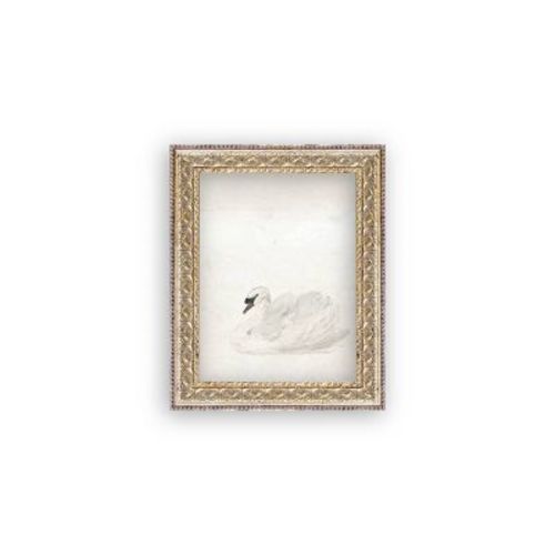 Petal Lane 8"x10" Swan Wall Art: Vintage Style, Gold Frame, Mixed Media, Animal Subject : Target