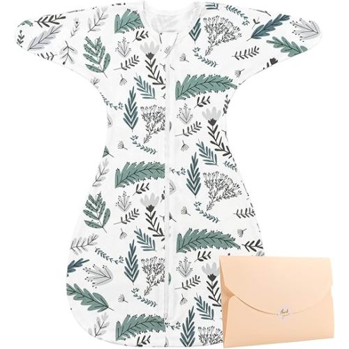 ZIGJOY Shark-Fin Transition Swaddle - Baby Transitional Swaddle Sleep Sack Baby Sleeping Bag Wearable Blanket, Leaf, 3-6 Months