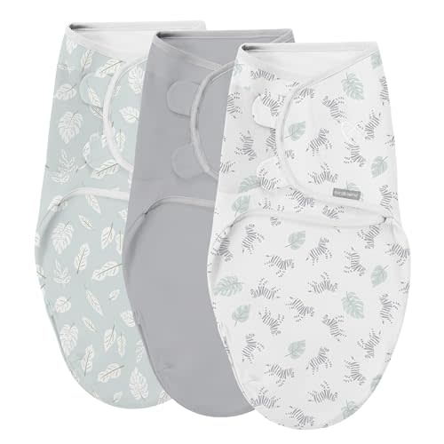 SwaddleMe by Ingenuity Original Swaddle with Easy-Change, 100% Cotton, Improves Sleep & Calms Startle Reflex, 0-3 Months, 3-Pack - Zebra Botanical