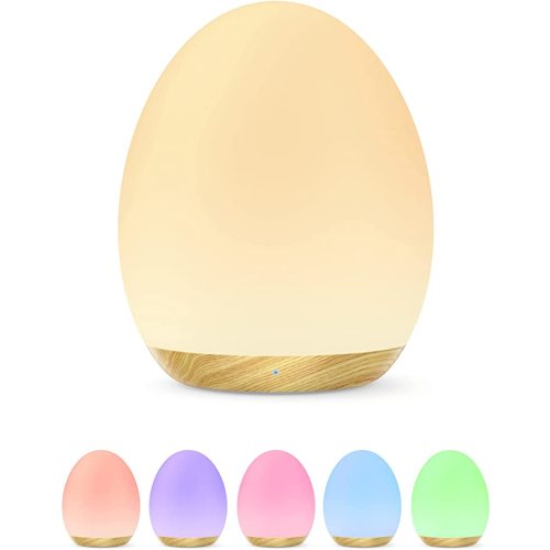 JolyWell Night Light for Kids with Color Changing Mode & Dimming Function, Rechargeable Baby Egg Night Light with 1 Hour Timer&Touch Control, up to 100H, Wood Grain