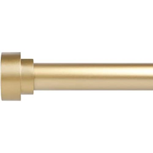 Gold Curtain Rods 28 to 48 Inch(2.3-4ft),1 Inch Diameter Heavy Duty Adjustable Modern Decorative Telescoping Window Drapery Rods, 18-45",Brass Gold