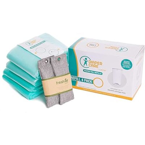 4-Pack Diaper Refill Liners for Dekor PLUS-Size Diaper Pails – Compatible Disposable Liners with Charcoal Smell Eliminators