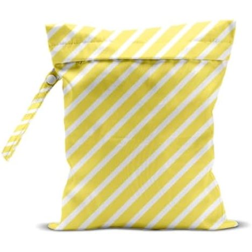 Wet Bag, Wet Dry Bag, Waterproof Swim Bags, Machine Washable Reusable Bags for Beach, Pool, Diapers, and Dirty Yoga Gym Clothes(Yellow & White Diagonal Stripe Pattern