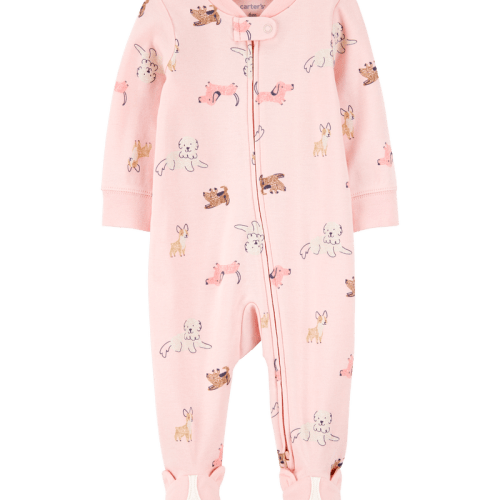 Pink Baby Girl Dog Print 2-Way Zip Cotton Sleeper pyjamas | Carter’s Oshkosh Canada