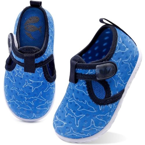 FEETCITY Baby Boys Girls Water Sport Shoes Barefoot Kids Aqua Socks Quick-Dry Beach Swim Pool Shoes - 18-24 Months Infant - B Blue Shark