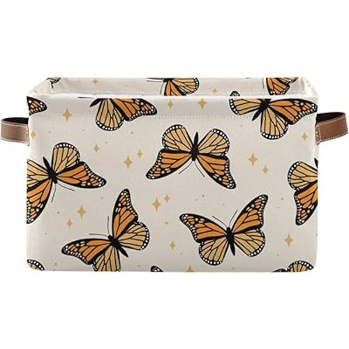 Monarch Butterflies Large Storage Basket Cube Storage Bin Canvas Fabric Organizer Handles Collapsible Decorative for Clothes Toys Bedroom