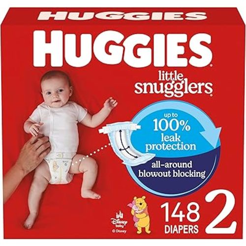 Huggies Size 2 Diapers, Little Snugglers Baby Diapers, Size 2 (12-18 lbs), 148 Count, Packaging May Vary