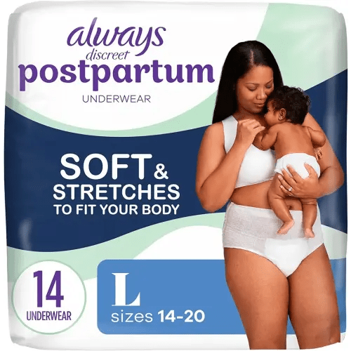 Always Discreet Postpartum and Adult Incontinence Underwear for Women, Size L, Maximum Protection, 14 CT