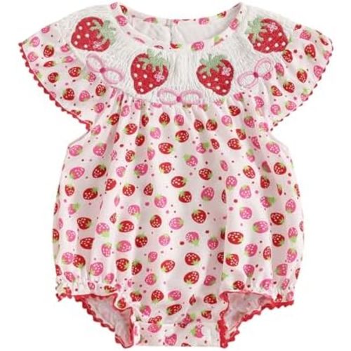 Baby Girl Watermelon Romper Sleeveless Ruffle Smocked Bubble Bodysuit with Pockets Cute One Piece Summer Outfits