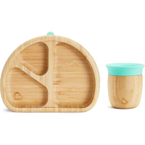 Munchkin® Bambou™ Open Training Cup and Divided Suction Plate for Babies and Toddlers, Non-Toxic Bamboo and Food-Grade Silicone