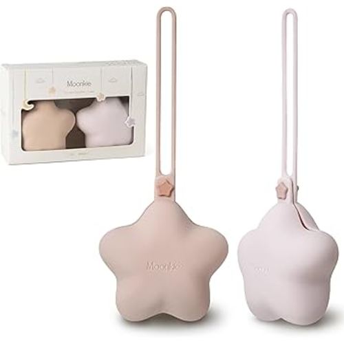 Moonkie Silicone Pacifier Holder Case, Cute Portable Pacifier Storage Case, 2 Pack