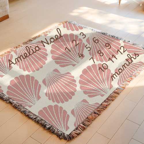 Personalized Baby Milestone Blanket Ocean Nursery Decoration Seashells Baby Blanket Girls Under The Sea Baby Shower Gift Newborn Keepsake