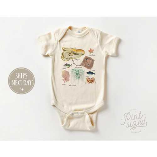 Ocean Creatures Onesie® - Marine Animals Baby Onesie® - Summer Ocean Life Bodysuit - Cute Natural Sea Life Baby Onesie®