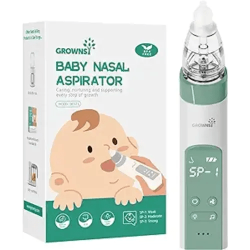 GROWNSY Nasal Aspirator for Baby, Electric Nose Aspirator for Toddler, Baby Nose Sucker, Automatic Nose Cleaner with 3 Silicone Tips, Adjustable Suctions, Music and Light Soothing Function (Green)