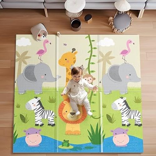 UANLAUO Baby Play Mat for Floor, Crawling Playmat for Babies Infants Toddlers, 59X59 Inch Thick Non-Slip Padded Baby Tummy Time Activity Mat Gym Rug, Foldable Floor Mats for Kids Learning Playing