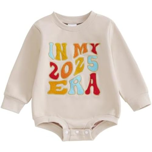 Baby Boy Girl New Year Outfit In My 2025 Era Letter Embroidery Long Sleeve Romper Bodysuit Shirt Winter Clothes