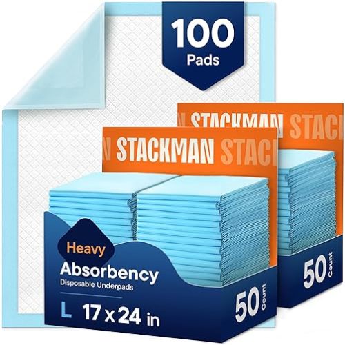 Chucks Pads Disposable [100-Pack] Multi-Purpose Pee Pads - Incontinence Underpads for Dog, Puppy & Diaper Changing Table Pad for Baby 17" x 24" Bed & Chair Liners - Pet Potty Training Pads