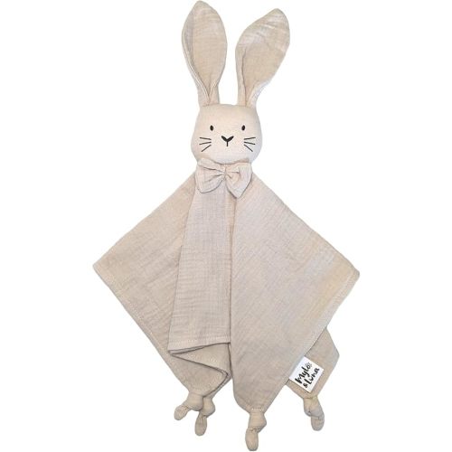 MYLO & LUNA - Baby Security Blanket/Baby Lovey | Breathable and Soft Organic Cotton Muslin | Gender Neutral | Cuddle Bunny (Sand Color)