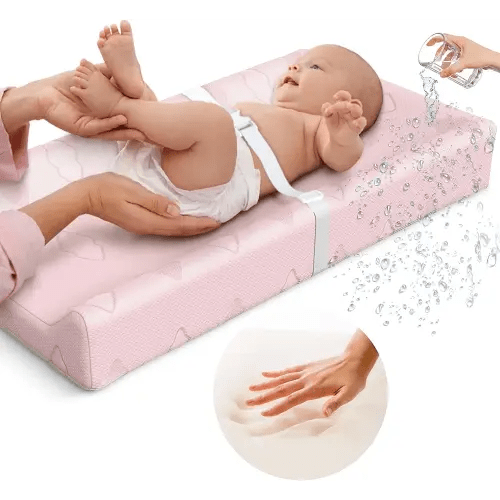 Baby Changing Pad Waterproof Cotton Contoured Diaper Changing Pad for Dresser by Sleepah – Breathable & Washable Cover – Three-Sided Change Pad with Certipur Certified Foam (pink)
