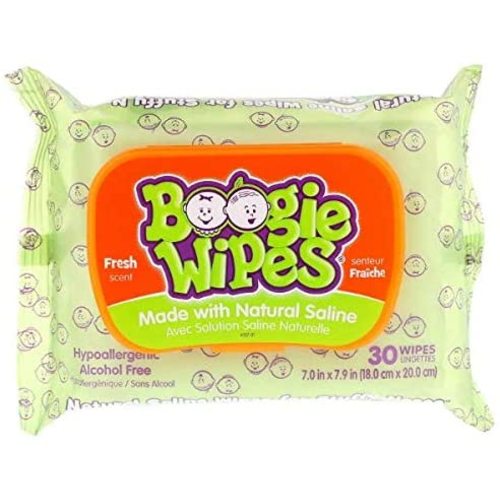Boogie Wipes, Wet Wipes for Baby and Kids, Nose, Face, Hand and Body, Soft and Sensitive Tissue Made with Natural Saline, Aloe, Chamomile and Vitamin E, Fresh Scent, 30 Count (Pack of 6)