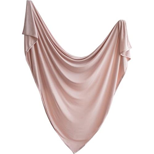 mushie Stretchy Baby Swaddle Blanket | Extra Soft & Snug Fit | 47"x47" (Blush)