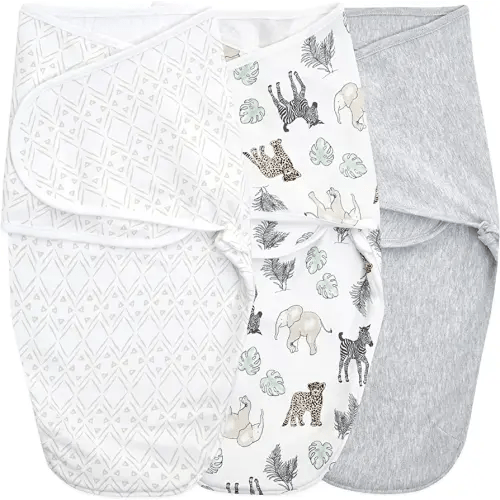 aden + anais, Cotton Knit Baby Wrap, Newborn Wearable Swaddle Blanket, 3 Pack, Multicolor Toile, 0-3 Months, Small/Medium