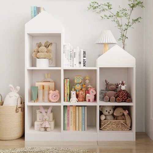 Garvee Toy Storage Organizer 7-Cubby Kids Bookshelf White Bookcase Toddlers Playhouse Cabinet Shelf for Boys Girls for Playroom, Nursery, Kids Room